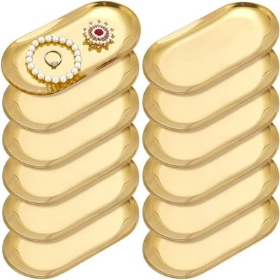 12-delige RVS Ovale Opbergset voor Sieraden en Make-up, Decoratieve Metalen Schalen voor Ringen, Oorbellen en Cosmetica