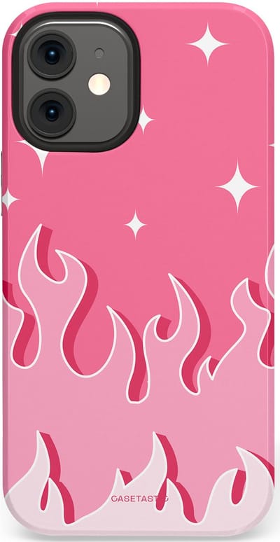 Casetastic Hoesje Geschikt voor Apple iPhone 12 Mini - Stijlvolle Beschermende Duo-layer Case - Roze Vlammen