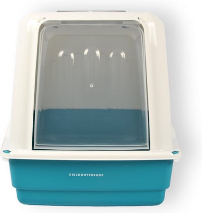 Discountershop Kattentoilet Set - Wit & Turquoise | Inclusief Kattenbakschepje | Kunststof Kattenbak | 52cm x 37cm x 40cm