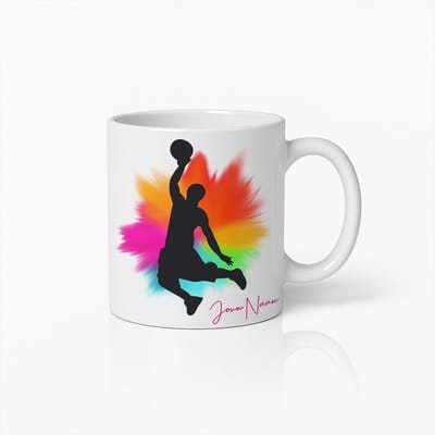 Gepersonaliseerde Basketbalspeler Silhouet Mok – Kleurrijk Sportfan Cadeau Koffiebeker