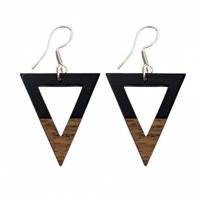 Oorbellen- Driehoek hout-zwart-zilver-Mignon -Charme Bijoux