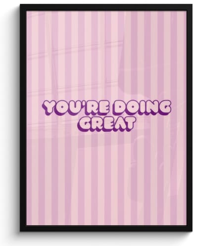 Poster in lijst - Fotolijst 60x80 cm - Posters - Paars - Strepen - You're doing great - Schaduw - Posterlijst zwart - Decoratie - Wanddecoratie woonkamer - Muurdecoratie slaapkamer