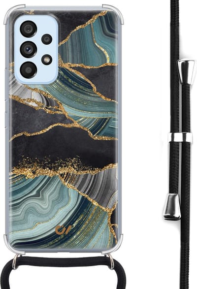 Telefoonhoesje met koord geschikt voor Samsung A53 - Marble Jade Stone - Inclusief koord - Transparant, Groen - - Crossbody beschermhoes - Met Telefoonketting
