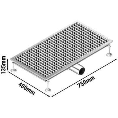 GGM Gastro Edelstahl Bodenablauf - 750x400mm - flache Ausführung & seitlicher Ablauf - Ø 70mm