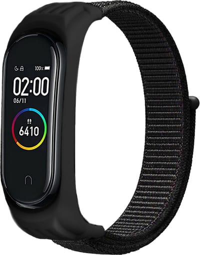 Strap-it Nylon bandje - geschikt voor Xiaomi Mi Band 5 / Mi Band 6 - zwart