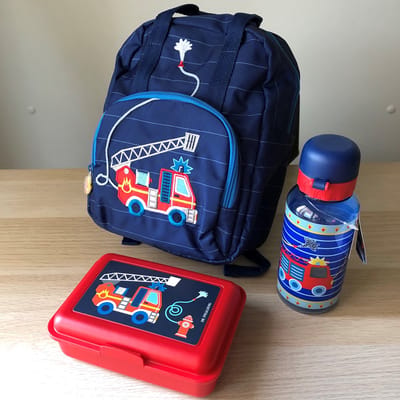 HEEL KLEIN brandweer kinder peuter rugzakje (25 x 20 cm), lunchboxje en drinkfles / drinkbeker - Die spiegelburg serie Later als ik groot ben ...
