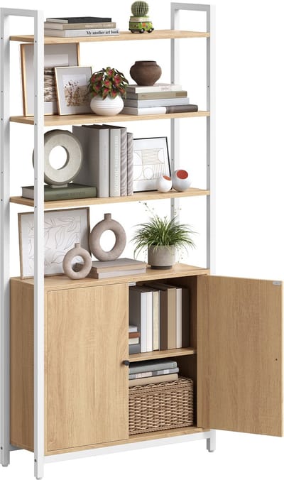 VASAGLE - Boekenkast - Met Verstelbare Planken - 6 Niveaus - Deuren - Metalen Frame
