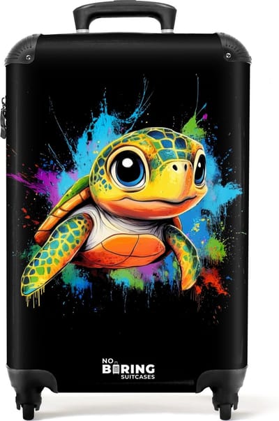 NoBoringSuitcases.com® - Kinderkoffer - Schildpad met kleurrijke graffiti - Kindertrolley - Handbagage koffer lichtgewicht - Reiskoffer trolley kinderen - Rolkoffer met wieltjes - Past binnen 55x40x20 en 55x35x25