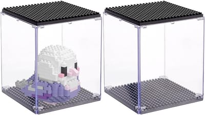 2 Stuks Acryl Stapelbare Model Vitrine voor Minifiguren en Bouwstenen met Zwarte Basis 80x80x100mm Stofdichte Showcase voor Lego Figuren en Verzamelobjecten