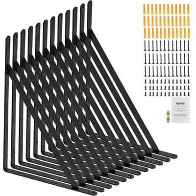 VEVOR Plankbeugels 460 X 305 X 25 Mm 12 Stuks Zwevende Plankbeugels Beugels voor Planken 3 Mm Dik Matzwarte Driehoekige Plankbeugels Stalen Plankbeugels Met Een Draagvermogen Van 72,6 Kg