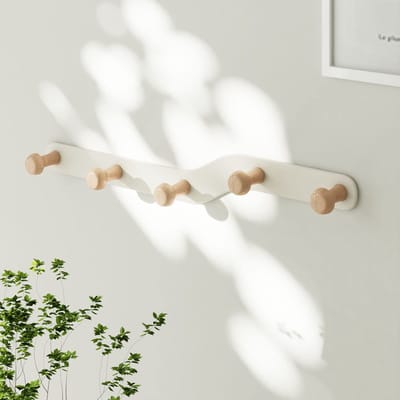 Unyqoos ® Stijlvolle Crèmekleurige Wandkapstok met Vijf Houten Haken voor Verschillende Kamers