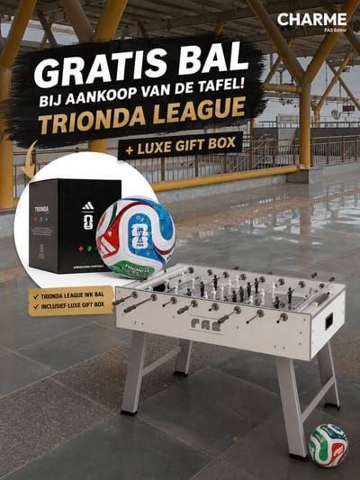 FAS Charme - Tafelvoetbal - wit - 16 mm doorlopende stangen - ijzer en hout - glazen speelveld - Made in Italy - 62KG - Gegoten poppen - geleverd met 5 tafelvoetbal balletjes - Kantoor gebruik - Thuisgebruik - Horeca