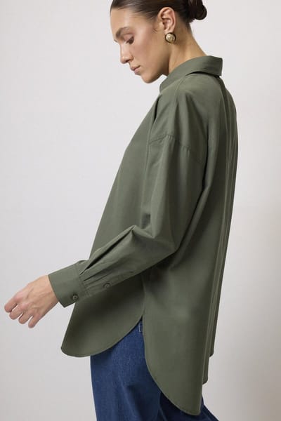 Touché Privé - Oversized poplin blouse - Khaki - Dames