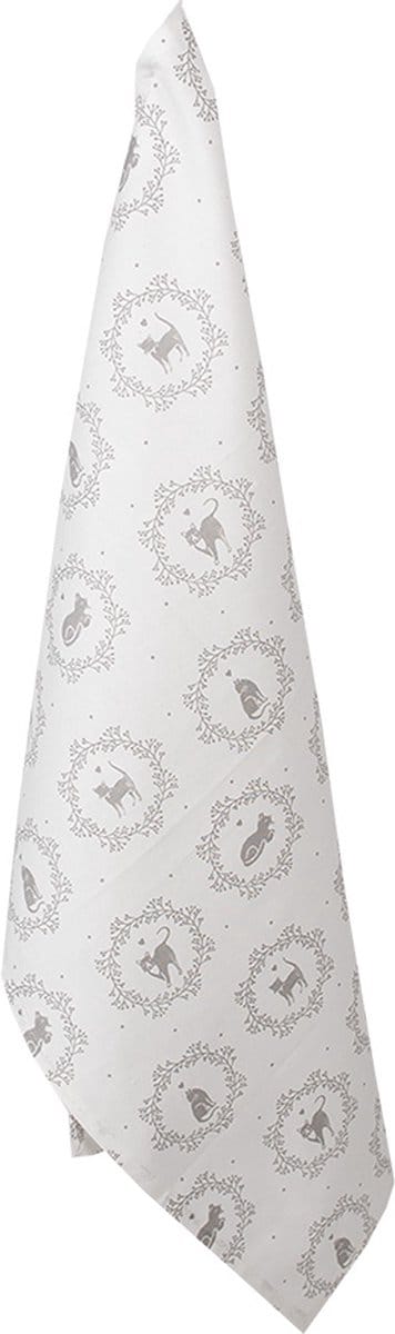 Clayre & Eef Theedoek 47x70 cm Wit Katoen Katten