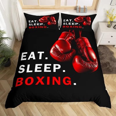 Boksen Sport Dekbedovertrek King Queen Gouden Bokshandschoenen Beddengoed Set Gele Vuurprint Dekbedovertrek Microfiber Dekbedovertrek US Twin 172x218cm