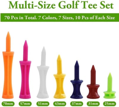Golftees 70-delige set - Kunststof - 7 Maten - Kleurrijk - Duurzaam - Vermindert weerstand bij het golfzwaaien - Golfaccessoires