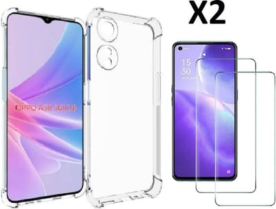 Hoesje Geschikt voor Oppo A58 Hoesje transparant Anti Shock silicone hoesje - Hoesje Geschikt voor Oppo A58 Screenprotector Glazen 2 pack