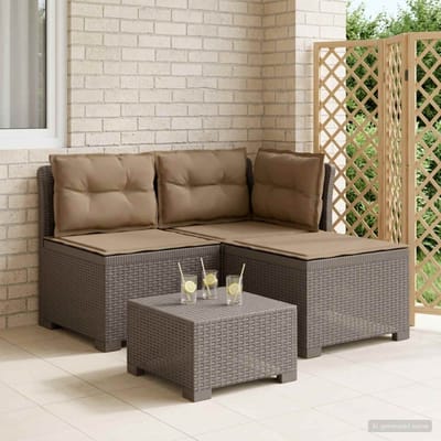vidaXL - 3-Zits - Tu - bank - met - Kussens - Rattan - Look - 3-zits - PP - Lichtgrijs