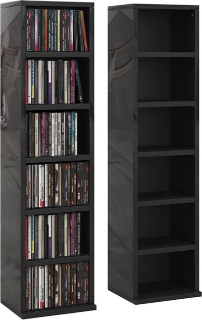 Set van 2 CD & Blu-Ray Opbergrekken met Verstelbare Planken in Hoogglans Zwart