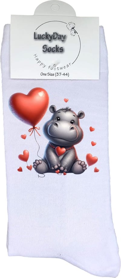 Nijlpaard - Opkikkertje - Fantasie - Hartje - Liefde - Ballon - Grappige sokken - Valentijn cadeau - Verjaardag - Geluk - Grappige sokken - Leuke sokken - Vrolijke sokken - Kerst sokken - Vaderdag - Moederdag - Socks maken Happy - 37-44