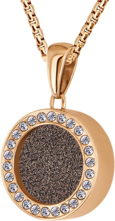 Quiges 12mm Mini Munt Hanger Rosékleurig RVS Glans met Glitter Bruin Munt en Box Ketting Ankerketting 42-46cm