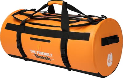 The Friendly Dutch waterdichte zeiltas: Oranje waterdichte reistassen 90 liter voor zowel heren als dames - Outdoor Waterproof Duffelbag, zeiltas 90L met Rugzakfunctie (weekendtas)