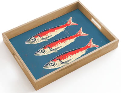 Dienblad hout 40x30 cm - Schootdienblad - Vissen - Rood - Blauw - Borrelplank rechthoek - Plateau dienbladen
