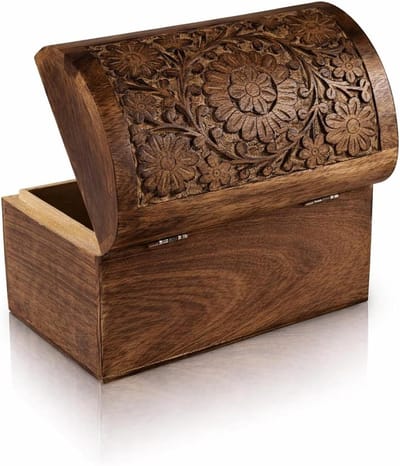 Houten Sieradendoos - Schatkist Organizer - Decoratief Opbergen - Handgemaakt Mangohout - 9 x 6 Inch - Bruin