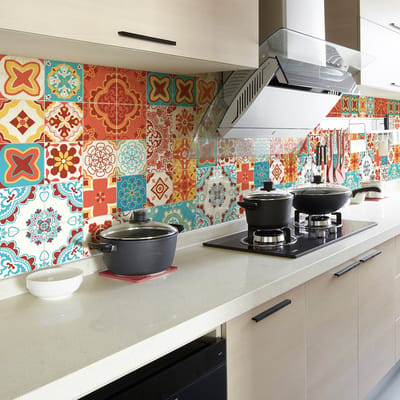 Zelfklevende tegelmuurstickers voor keuken en badkamer - 60 cementtegelstickers, Azulejos Giulia Design - 60 stickers, 20x20cm