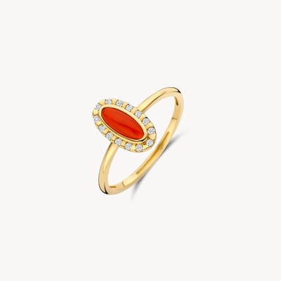 Blush Gouden Ring 1266YRA/54 | rode agaat en zirkonia ring voor dames, fantasie zetting, gladomzetting, sieraden stijl