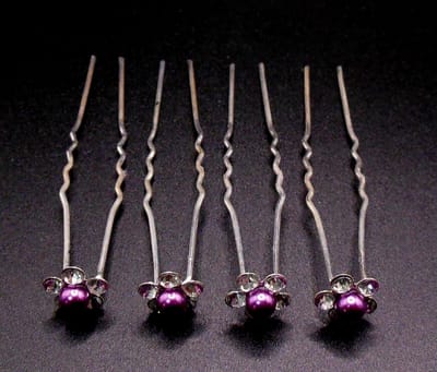 Haarpinnen kleine paarse parel met 5 strass punten