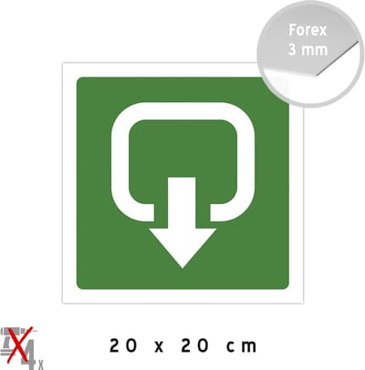 Pictogram/ bord | Nooduitgang met pijl | 20 x 20 cm | Groen | Calamiteit | Noodgeval | Noodsituatie | Uitgang | Geschikt voor openbare ruimtes | Brandvertragend | Brandweer | Forex | 1 stuk
