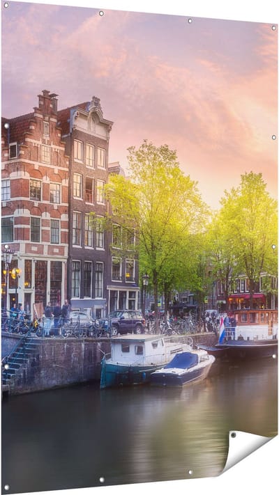 Gards Tuinposter Amsterdamse Grachten - 120x180 cm - Tuindoek - Tuindecoratie - Wanddecoratie buiten - Tuinschilderij