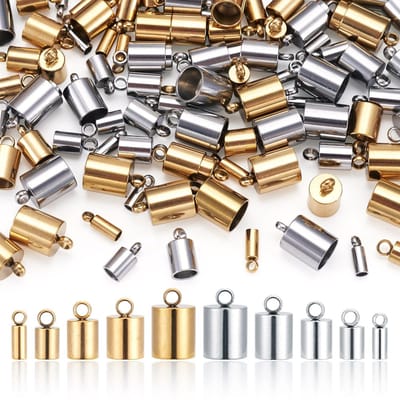PandaHall 100-delige RVS Tube Cord Ends Caps - 5 Maten voor Leerarmbanden - Goud & RVS