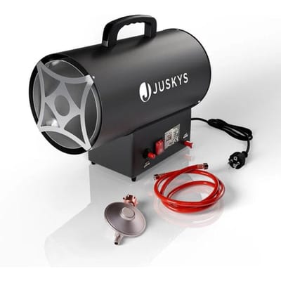 Juskys – Gasheteluchtkanon – 10 kW – Voorzien Van Piezo-Ontsteking En Inclusief Gasregelaar - Met Slang – Zwart Staal - Kunststof