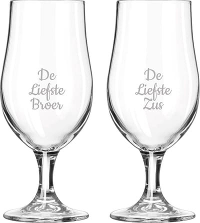 Gegraveerde bierglas op voet 49cl De Liefste Broer-De Liefste Zus
