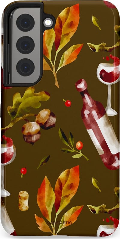 Casetastic Hoesje Geschikt voor Samsung S22 - Stijlvolle Beschermende Duo-layer Case - Rode Wijn Bladeren