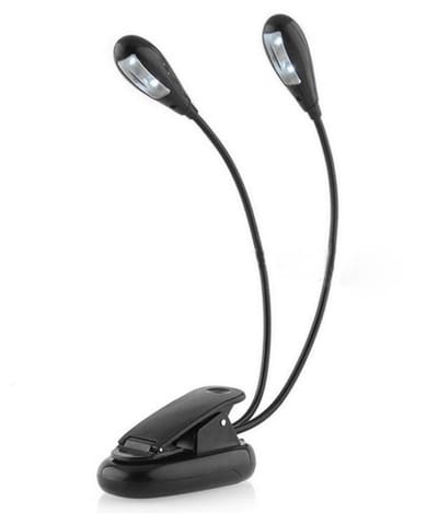 Duo Boekleeslamp met klem - 4 heldere LED lampjes - voor muziekstandaard, lessenaar, boek enz.