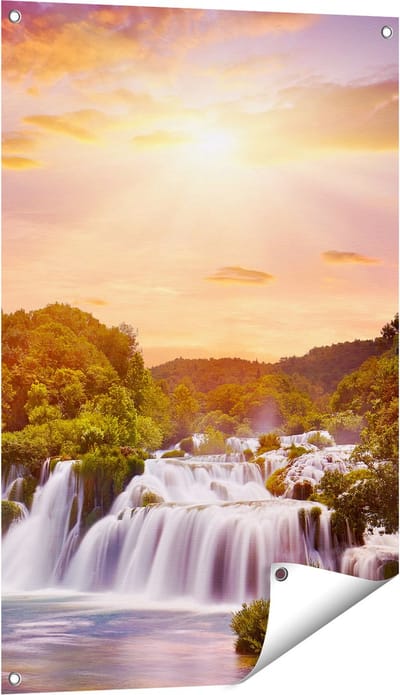 Gards Tuinposter Watervallen in het Bos - 60x90 cm - Tuindoek - Tuindecoratie - Wanddecoratie buiten - Tuinschilderij