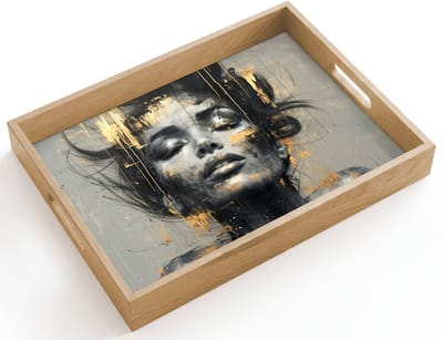 Dienblad hout 40x30 cm - Schootdienblad - Vrouw - Kunst - Goud - Abstract - Glamour - Borrelplank rechthoek - Plateau dienbladen