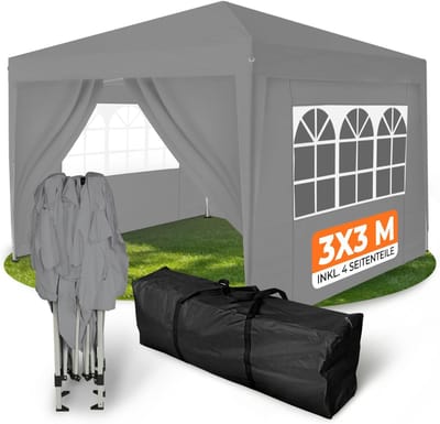 Vouwbare Partytent - Tuinpaviljoen Waterdicht - Feestjes Buiten - Snelle Opzet - 3x3 Meter - Grijs