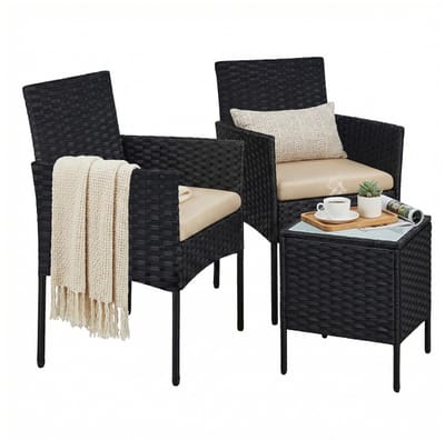 SONGMICS - Tuinset - Loungeset van PE-Polyrattan - Tafel en 2 Stoelen - Voor Buiten Terras Balkon