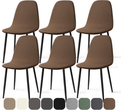 PromoHome 6 Stuks Stoelhoes Jacquard Elastische - Afneembare Wasbare Beschermhoes "Bruin"