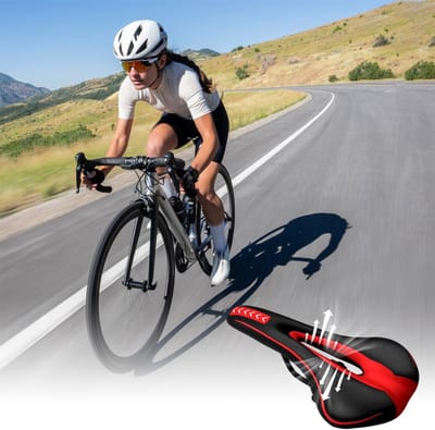 DailySupplies® Fietszadel Heren en Dames - Comfort Gel - Inclusief Zadelstrop -Zwart en rood