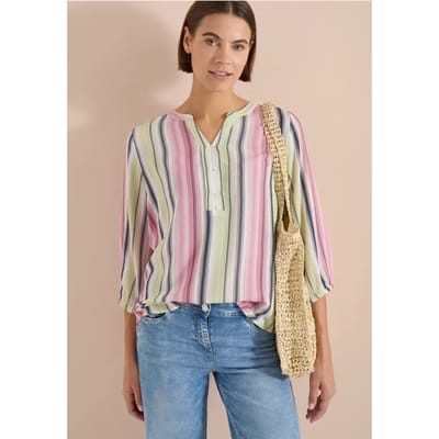 Blouse met 3/4 mouwen en meerkleurige strepen