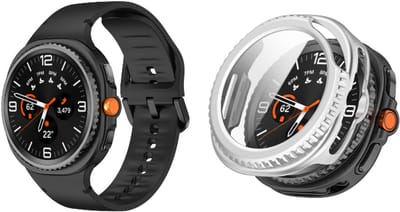 Strap-it Bundel: Siliconen Bandje met Gespsluiting (Zwart) + Hard Case Hoesje met Screenprotector (Zilver) – Comfortabel & beschermend – geschikt voor Samsung Galaxy Watch 8 Classic (46mm)