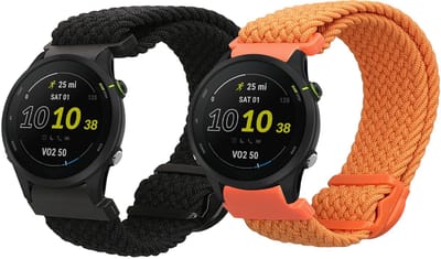 kwmobile Horlogebandjes geschikt voor Garmin Forerunner 255 / 255 Music / Forerunner 970 / Venu 3 - 2 x Nylon Smartwatch bandje in zwart / oranje.