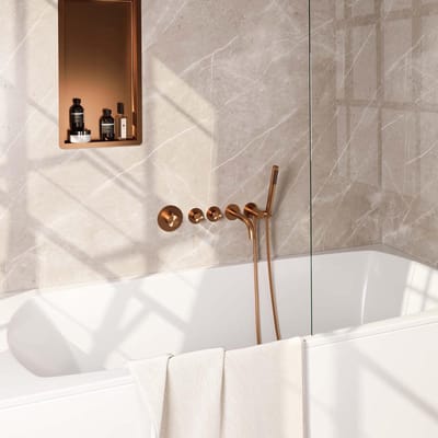 Brauer Copper Edition Thermostatische Inbouw Badkraan Uitloop - Staaf - Doucheslang - Wandaansluitbocht - Handdouche - Koper Geborsteld Pvd