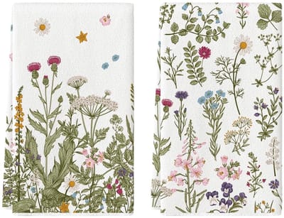 Dailygoody - Keukenhanddoeken - Antieke bladeren - Set van 2 - 42x65 cm - Vrolijke bloemen - Perfect voor cadeau - Voor alle leeftijden