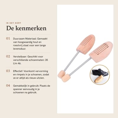 Dailygoods- Schoenvormer Houten - 2 Stuks - Antideformatie - Verstelbare Veer - Schoenspanner - Roestvrij Staal - Voor Leren Schoenen - Schoenhouder